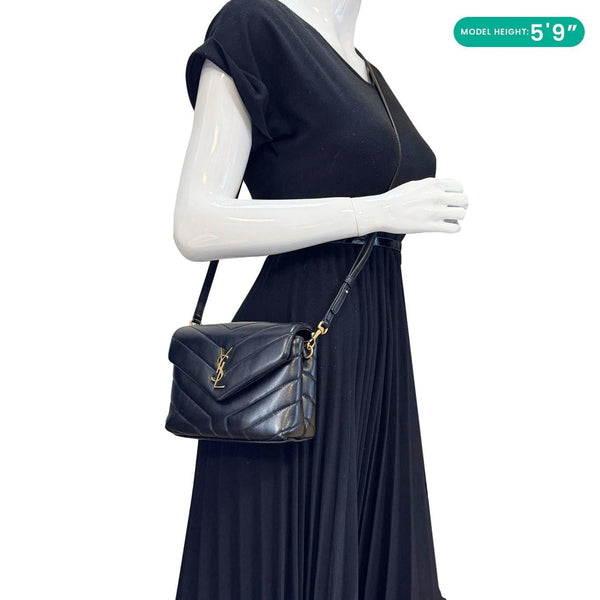 YVES SAINT LAURENT Loulou Toy Calfskin Leather Crossbody Bag Black