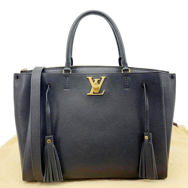 LOUIS VUITTON Lockmeto Calfskin Leather Tote Bag Navy Blue
