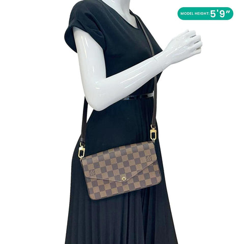LOUIS VUITTON Felicie Pochette Damier Ebene Crossbody Bag Brown