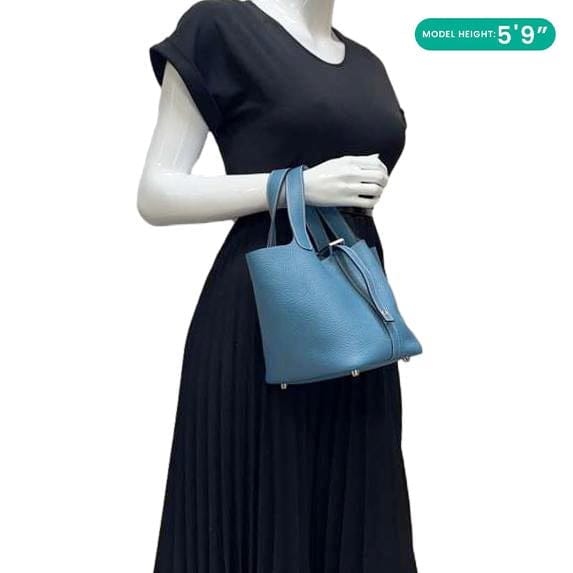 HERMES Picotin Lock 18 Taurillon Clemence Leather Hobo Bag Blue