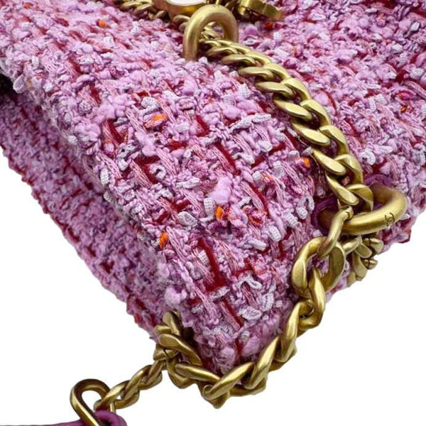 CHANEL Pending CC Tweed Enamel Drawstring Tote Bucket Bag Pink