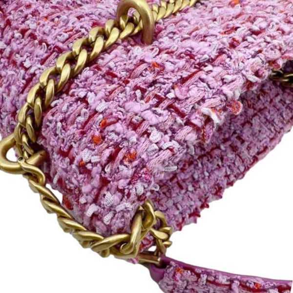 CHANEL Pending CC Tweed Enamel Drawstring Tote Bucket Bag Pink