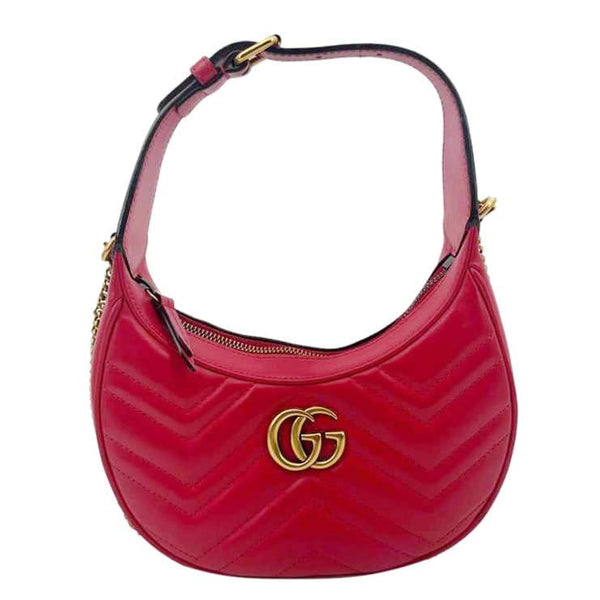 GUCCI GG Marmont Half Moon Mini Leather Shoulder Bag Red 699514