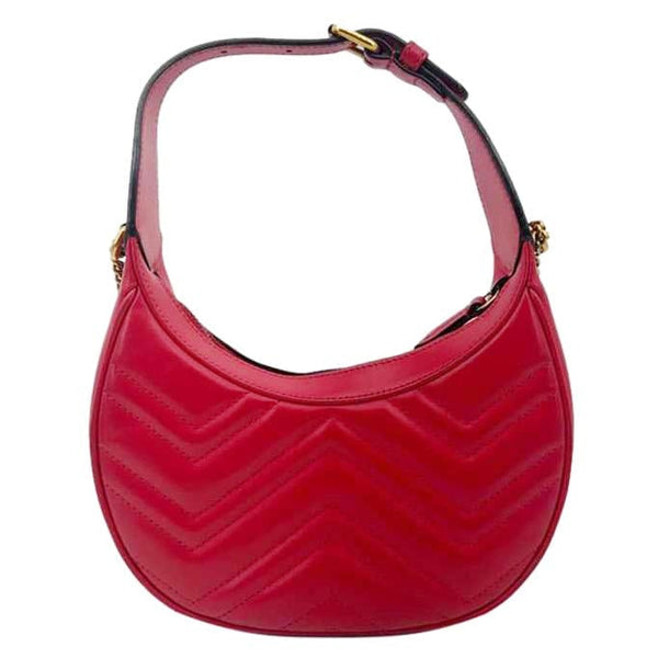 GUCCI GG Marmont Half Moon Mini Leather Shoulder Bag Red 699514