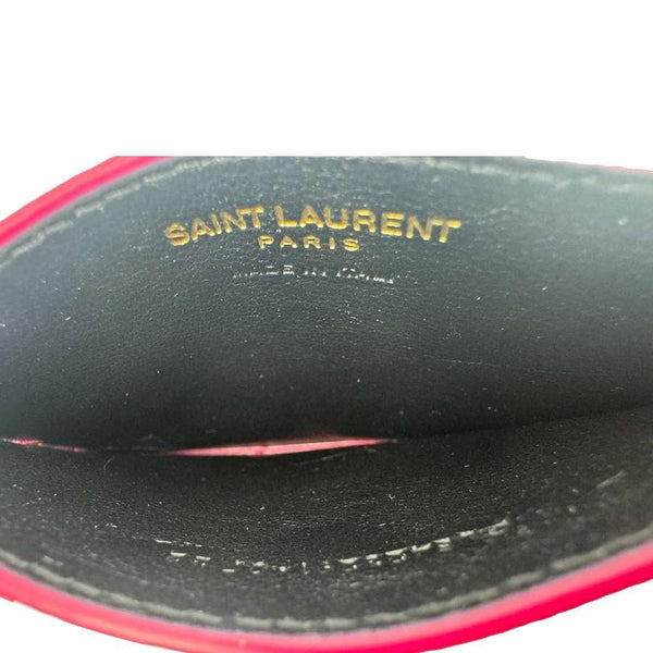 YVES SAINT LAURENT Cassandre Monogram Grain De Poudre Leather Card Holder Pink