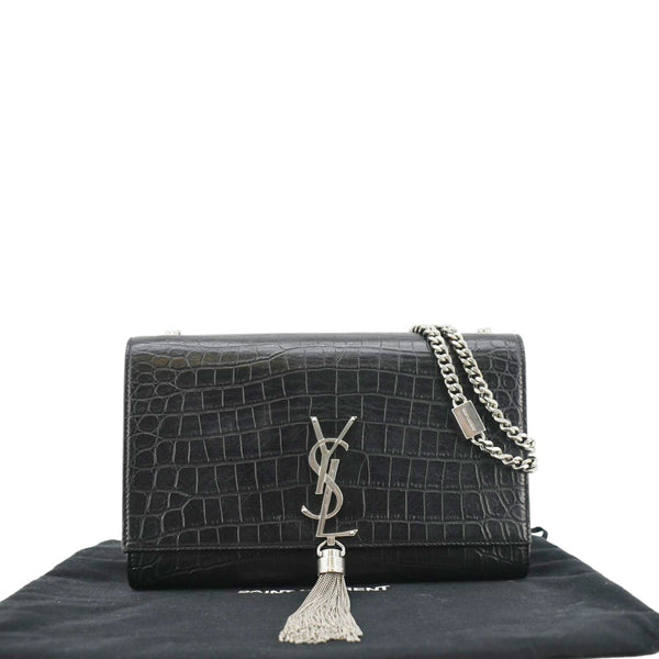 YSL Kate Tassel Small Crocodile Leather Black Crossbody Bag front side
