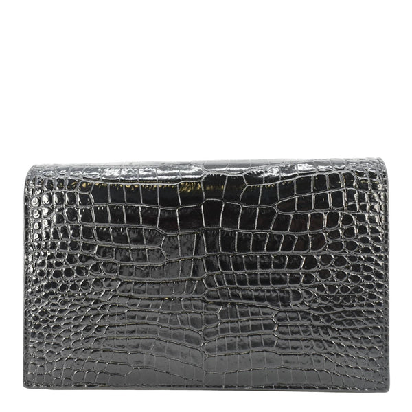 YVES SAINT LAURENT Crocodile Embossed Leather Black Crossbody Bag back look