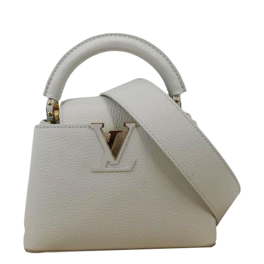 LOUIS VUITTON Capucine Mini Shoulder Bag Leather White with front view
