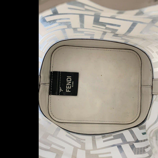 FENDI Mon Tresor Drawstring FF PVC Leather Bucket Bag White