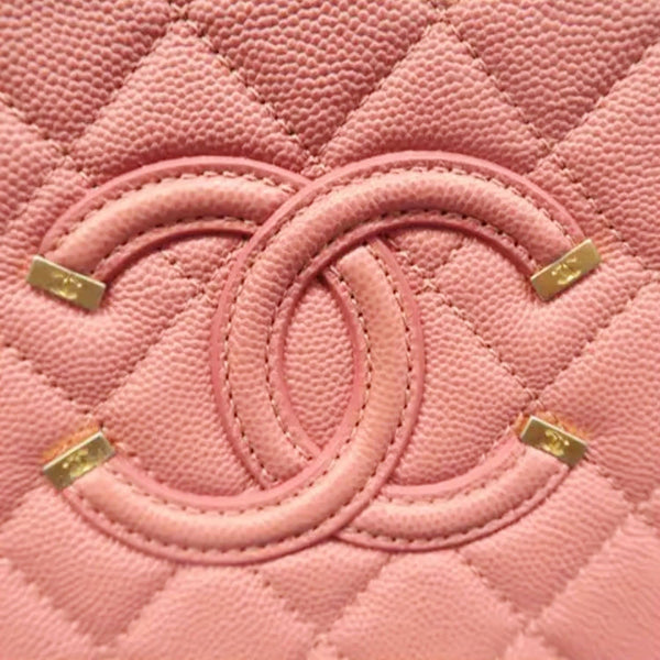 CHANEL Vanity Case Filigree CC Medium Caviar Quilted Shoulder Bag Pink