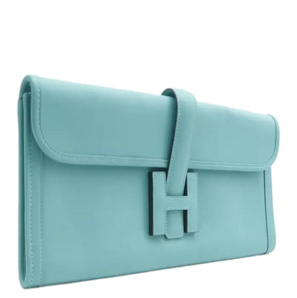HERMES Jige Elan 29 Calfskin Leather Clutch Wallet Light Blue
