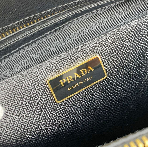 PRADA Galleria Double Zip Saffiano Leather Top Handle Tote Bag Black