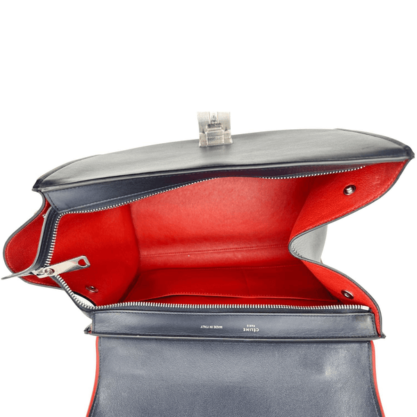 CELINE Trapeze Small 2way Leather Tote Shoulder Bag Blue