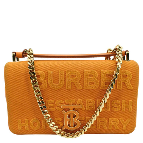 BURBERRY Horseferry Print Lola Canvas Leather Shoulder Bag Orange