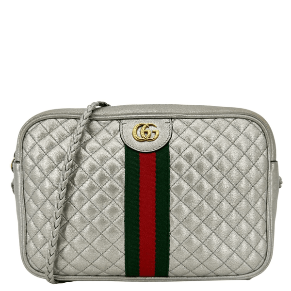 GUCCI GG Small Quilted Leather Shoulder Bag Metallic Silver 541051