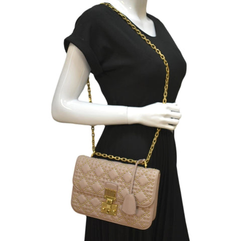 Christian Dior Dioraddict Studded Leather Crossbody Bag Light Pink