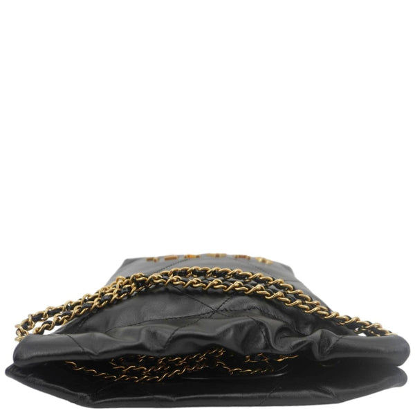 CHANEL 22 Mini Shiny Calfskin Leather Chain Crossbody Bag Black