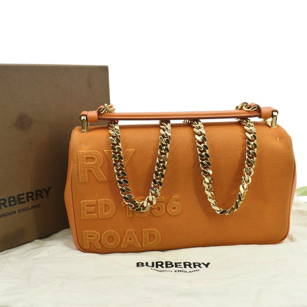 BURBERRY Horseferry Print Lola Canvas Leather Shoulder Bag Orange