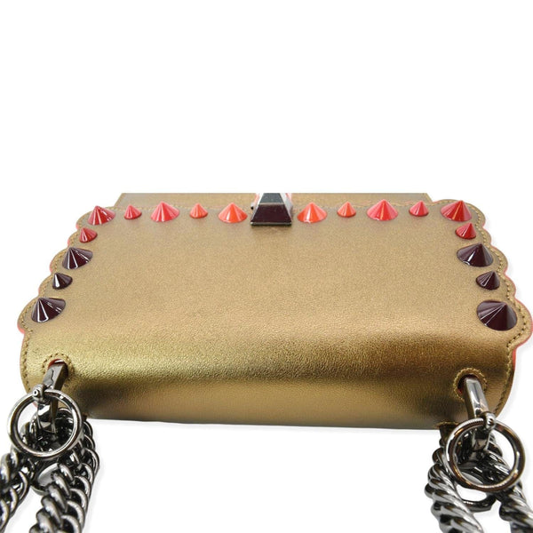 FENDI Kan I Small Studded Metallic Leather Chain Shoulder Bag Gold