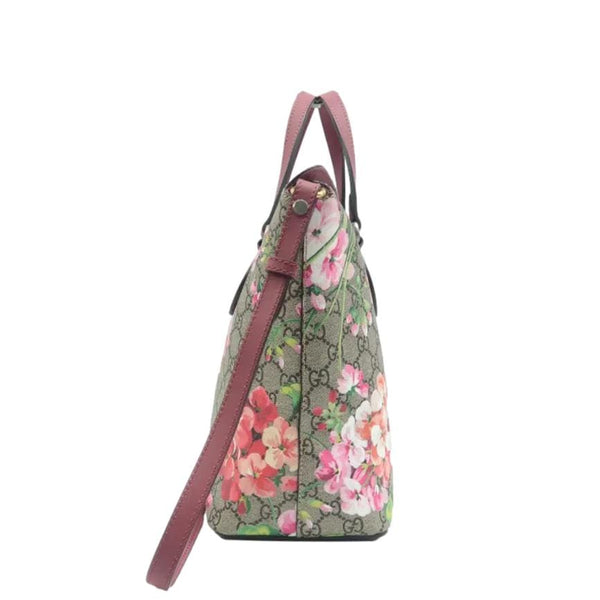 GUCCI Linea A Foldover GG Supreme Monogram Blooms Tote Bag Multicolor Dry Rose 429147