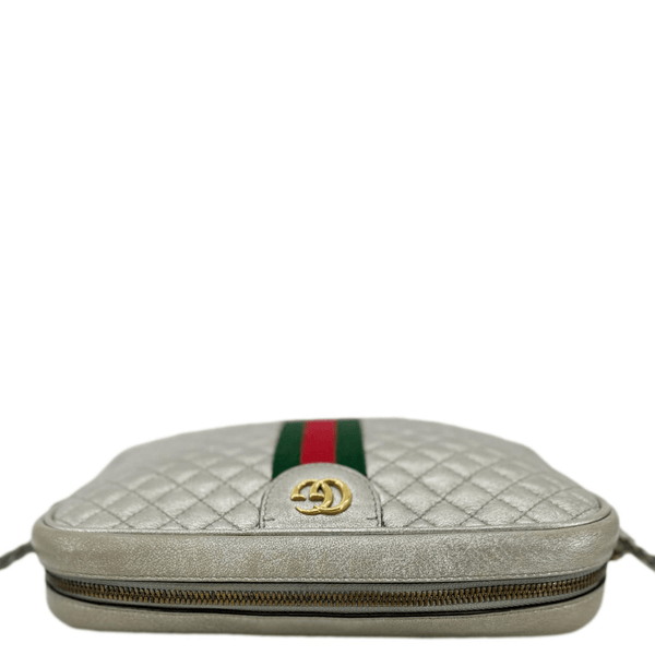 GUCCI GG Small Quilted Leather Shoulder Bag Metallic Silver 541051