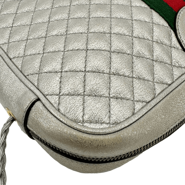 GUCCI GG Small Quilted Leather Shoulder Bag Metallic Silver 541051