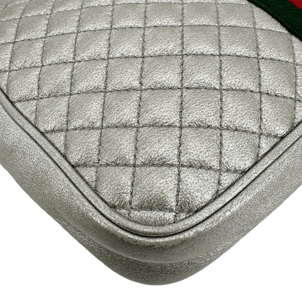 GUCCI GG Small Quilted Leather Shoulder Bag Metallic Silver 541051