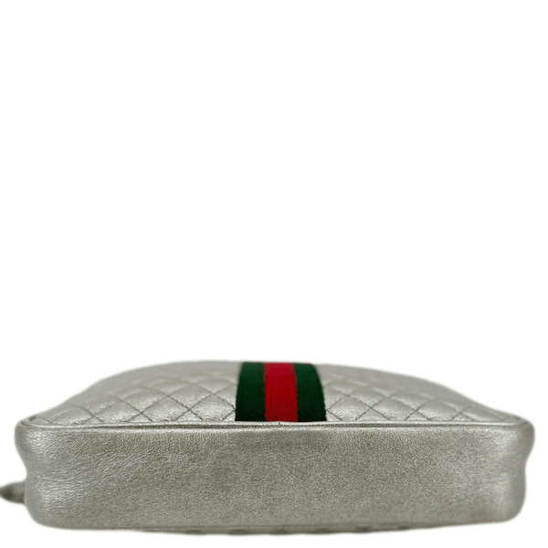 GUCCI GG Small Quilted Leather Shoulder Bag Metallic Silver 541051