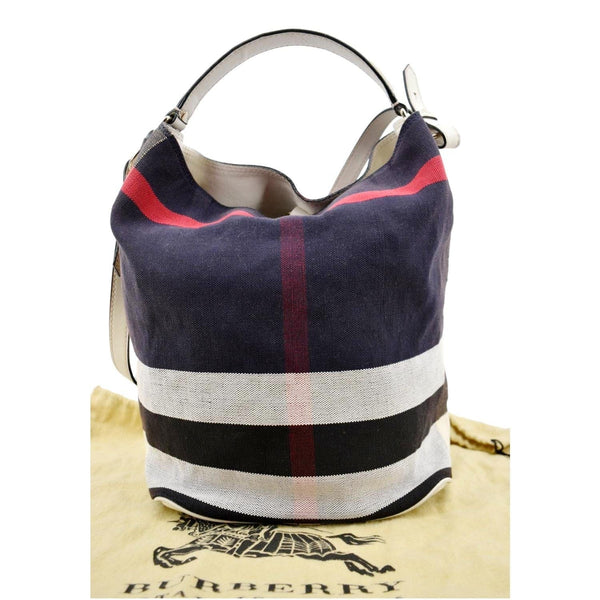 BURBERRY Susanna Mega Check Bucket Shoulder Bag Navy Blue