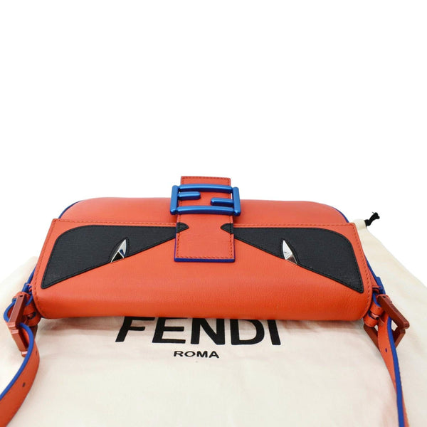 FENDI Monster Eye Baguette Calfskin Leather Crossbody Bag Orange