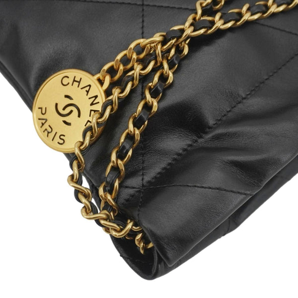 CHANEL 22 Mini Shiny Calfskin Leather Chain Crossbody Bag Black