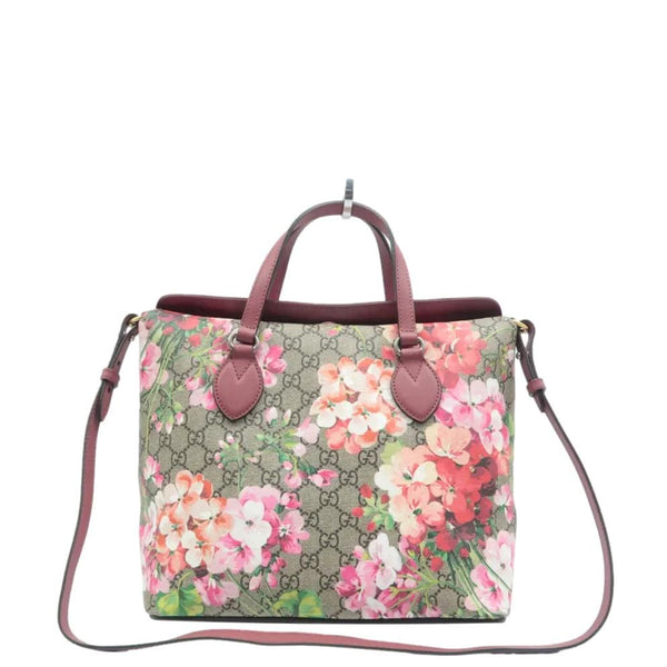 GUCCI Linea A Foldover GG Supreme Monogram Blooms Tote Bag Multicolor Dry Rose 429147