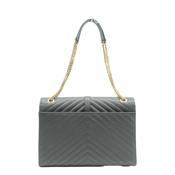 YVES SAINT LAURENT Gray Chevron Large Envelope Leather Bag with back view