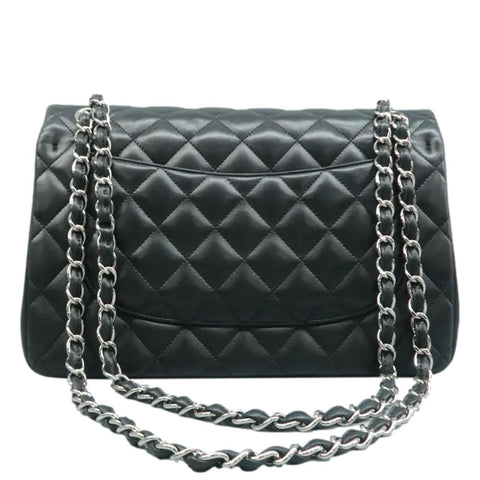 CHANEL Jumbo Classic Double Flap Shoulder Bag Black back look