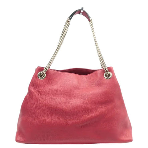 GUCCI Soho Pebbled Leather Chain Shoulder Bag Red 308982