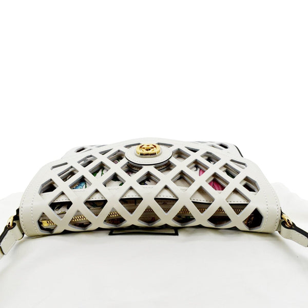 GUCCI Cutout Medium Floral Canvas Shoulder Bag White 550138