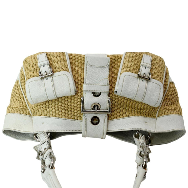 PRADA Paglia Vitello Daino Naturale Leather Satchel Bag Natural