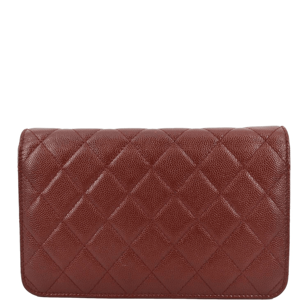 CHANEL Golden Class Quilted Caviar Leather Wallet on Chain Bag Maroon