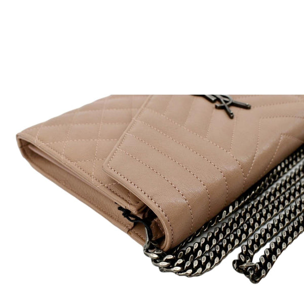 YVES SAINT LAURENT WOC Mixed Matelasse Leather Wallet Dark Beige