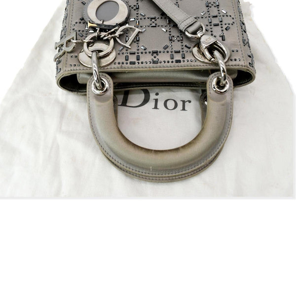 CHRISTIAN DIOR Mini Lady Dior Crystal Embellished Satin Shoulder Bag Gray