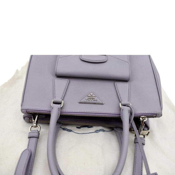 PRADA Front Pocket Double Zip Saffiano Leather Tote Shoulder Bag Light Purple