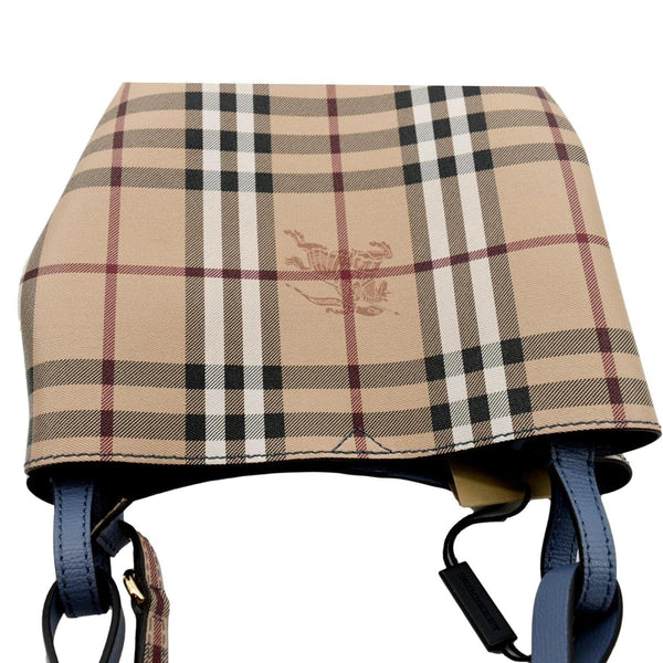 BURBERRY Bucket Haymarket Check Canvas Crossbody Bag Beige