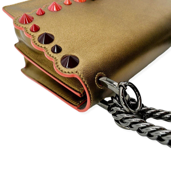 FENDI Kan I Small Studded Metallic Leather Chain Shoulder Bag Gold