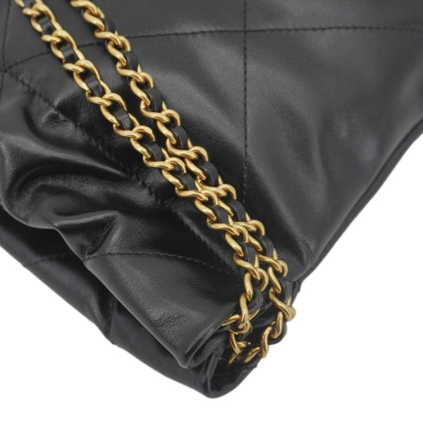 CHANEL 22 Mini Shiny Calfskin Leather Chain Crossbody Bag Black