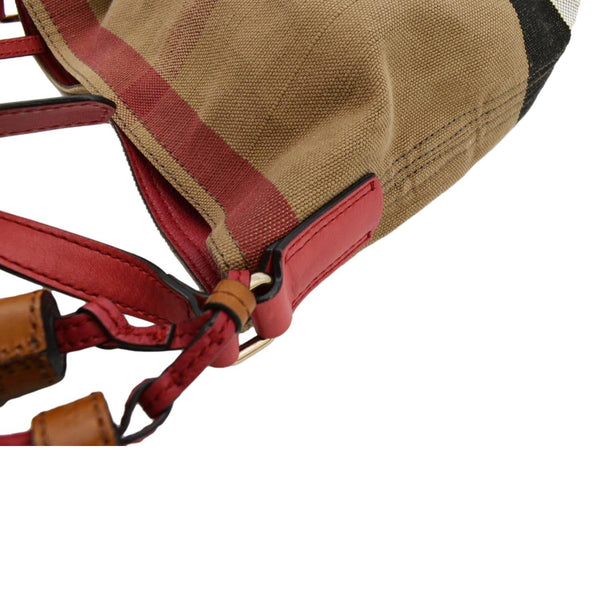 BURBERRY Susanna Check Canvas Bucket Shoulder Bag Red
