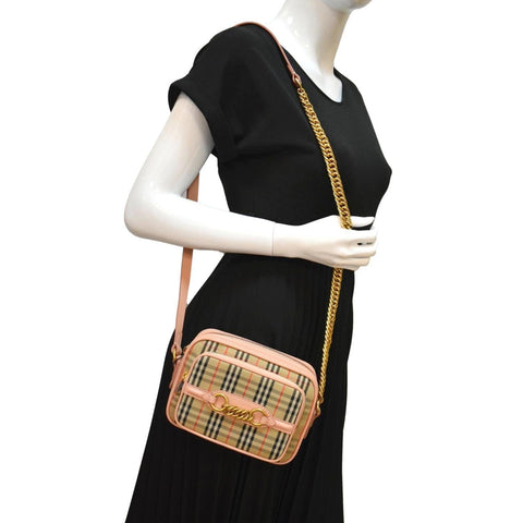BURBERRY 1983 Knight Check Link Crossbody Camera Bag Light Pink