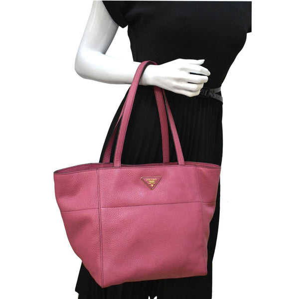 PRADA Vitello Daino Leather Shopper Tote Bag Pink