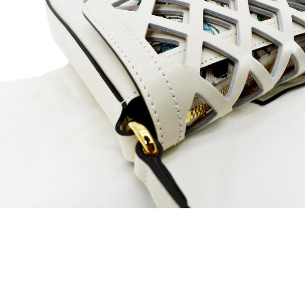 GUCCI Cutout Medium Floral Canvas Shoulder Bag White 550138