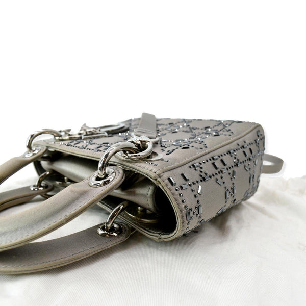 CHRISTIAN DIOR Mini Lady Dior Crystal Embellished Satin Shoulder Bag Gray