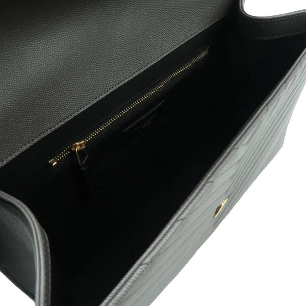 YVES SAINT LAURENT Gray Chevron Large Envelope Leather Bag with inside view